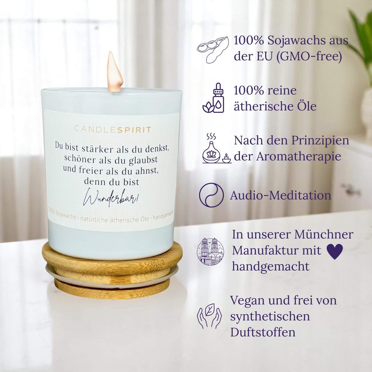 Audio-Duftkerze „Du bist stärker als Du denkst...“ mit ätherischen Ölen & Audio-Meditation