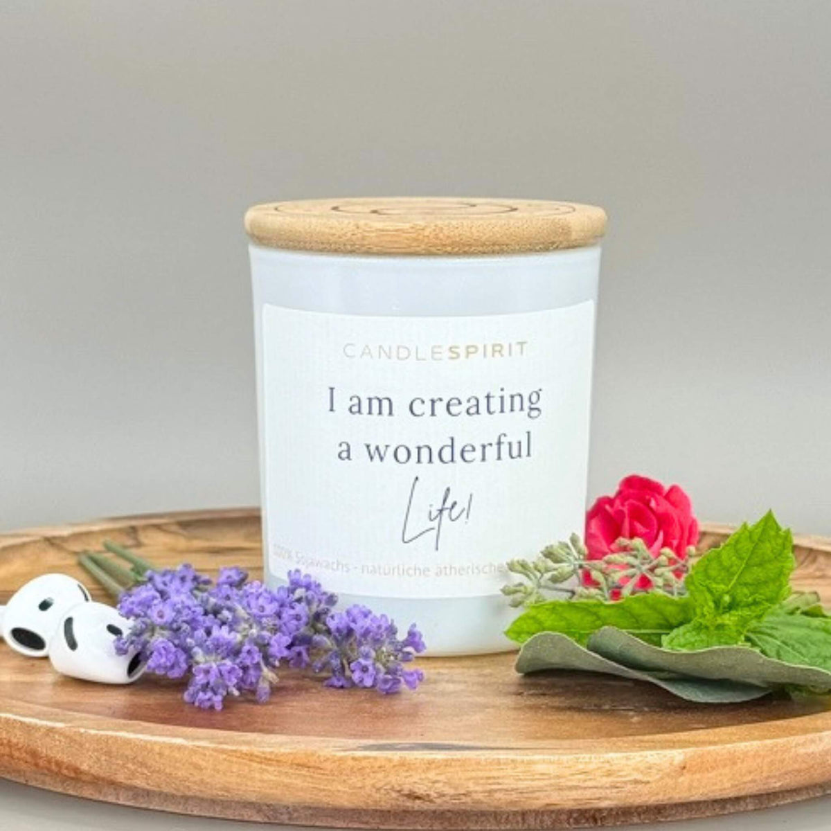 Audio-Duftkerze "I am creating a wonderful life" mit ätherischen Ölen & Audio-Meditation