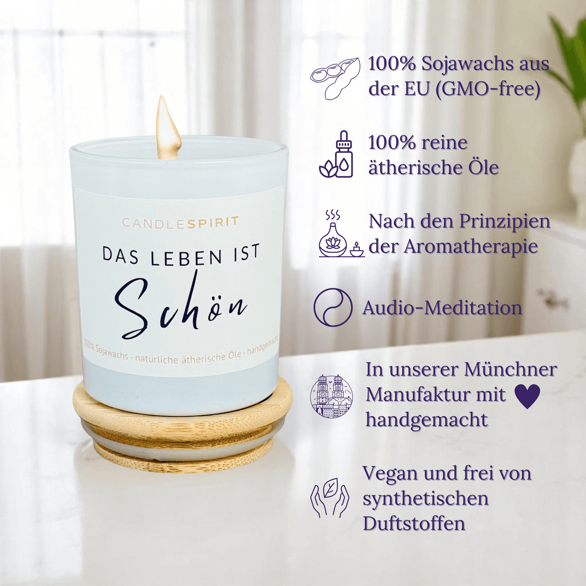 Audio-Duftkerze "Das Leben ist schön" mit ätherischen Ölen & Audio-Meditation