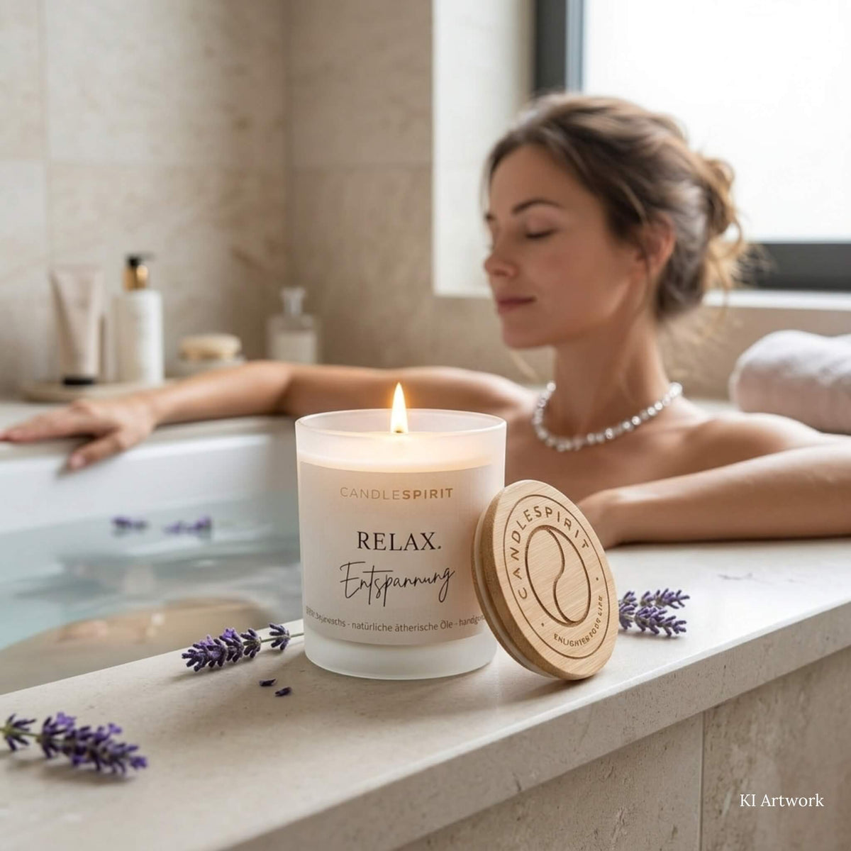 Duftkerze "RELAX. Entspannung." riecht tropisch-floral mit ätherischen Ölen & Audio-Meditation
