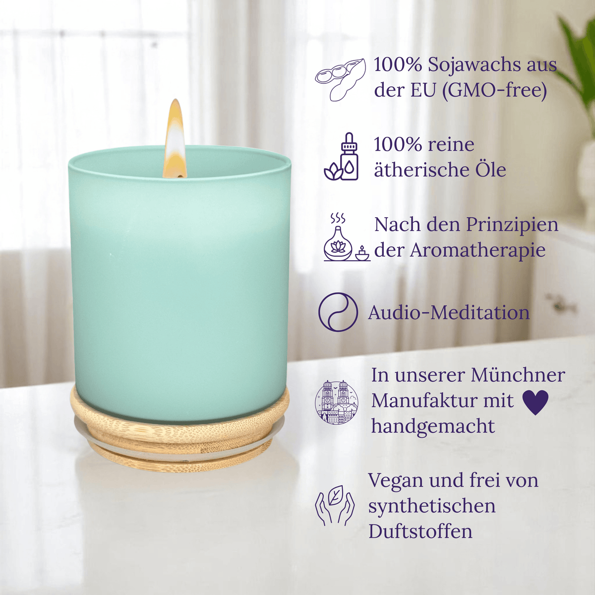 Audio-Duftkerze Sonderedition "Salbei" mit ätherischen Ölen und Audio-Meditation, 60h Brennfreude