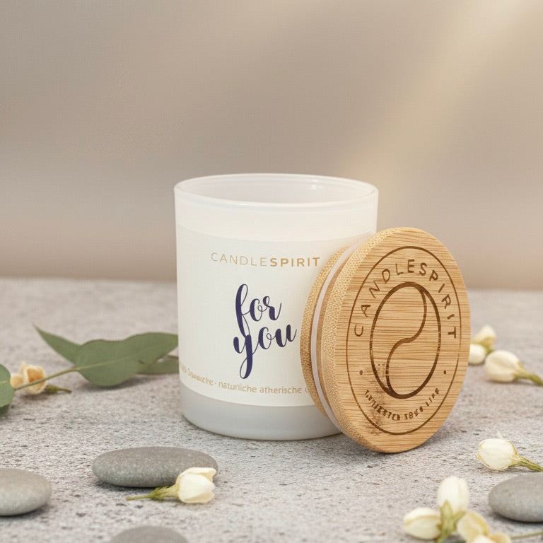 Duftkerze "for you" mit Düften für jedes Gefühl, reine Natur & Audio-Meditation