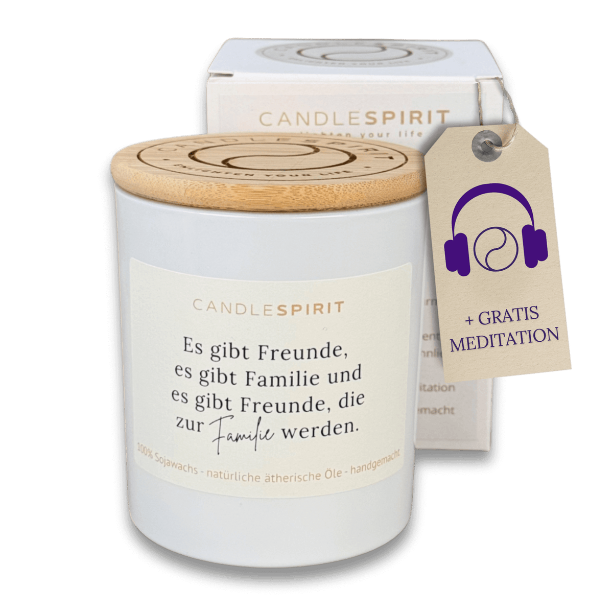 CANDLESPIRIT Duftkerze "Es gibt Freunde, es gibt Familie und es gibt Freunde, die zur Familie werden." mit ätherischen Ölen & Audio-Meditation freigestellt