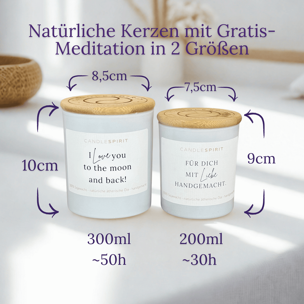 Duftkerze "I love you to the moon and back!" mit ätherischen Ölen & Audio-Meditation