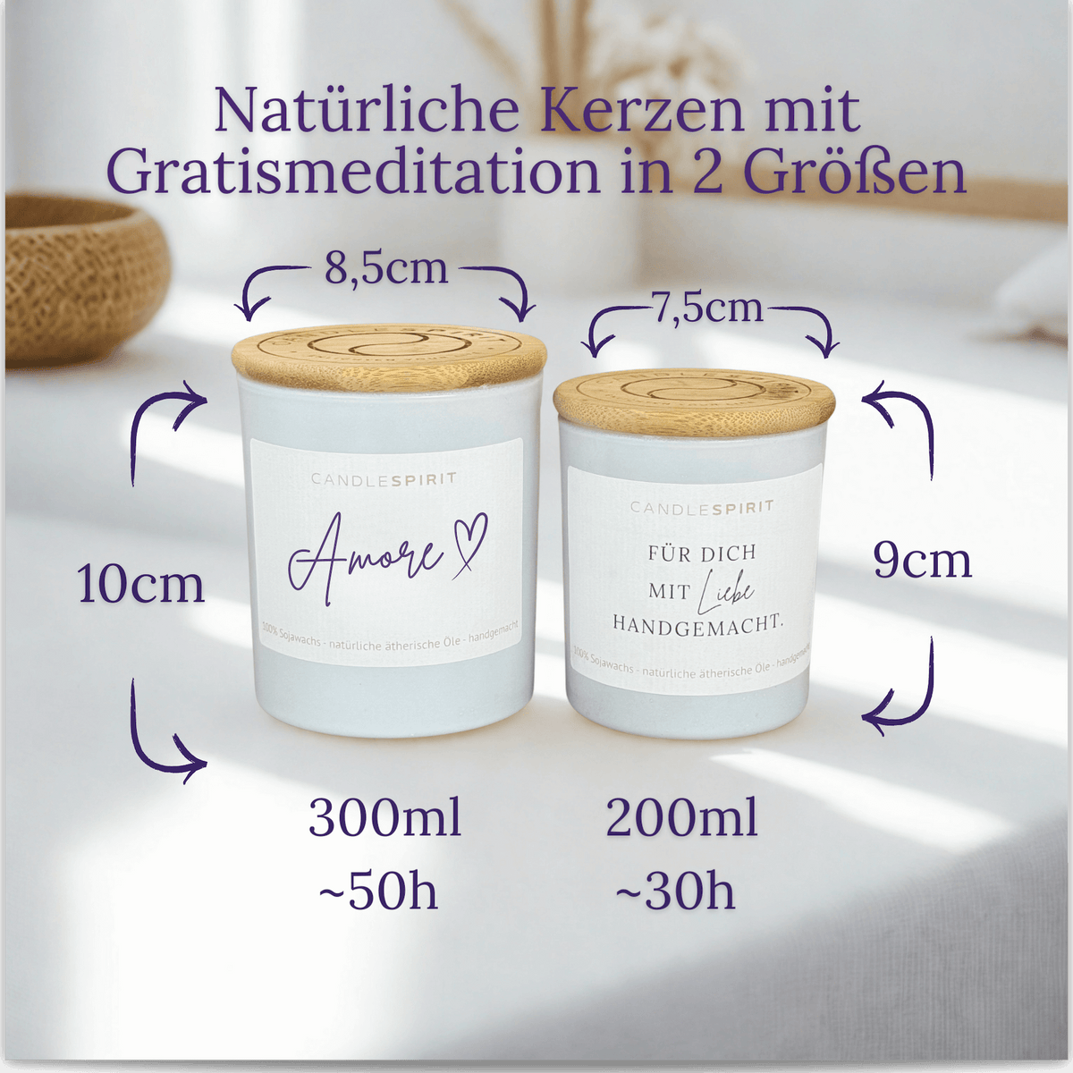 Duftkerze "Amore" riecht exotisch-blumig aus natürlichen Inhaltsstoffen & Audio-Meditation