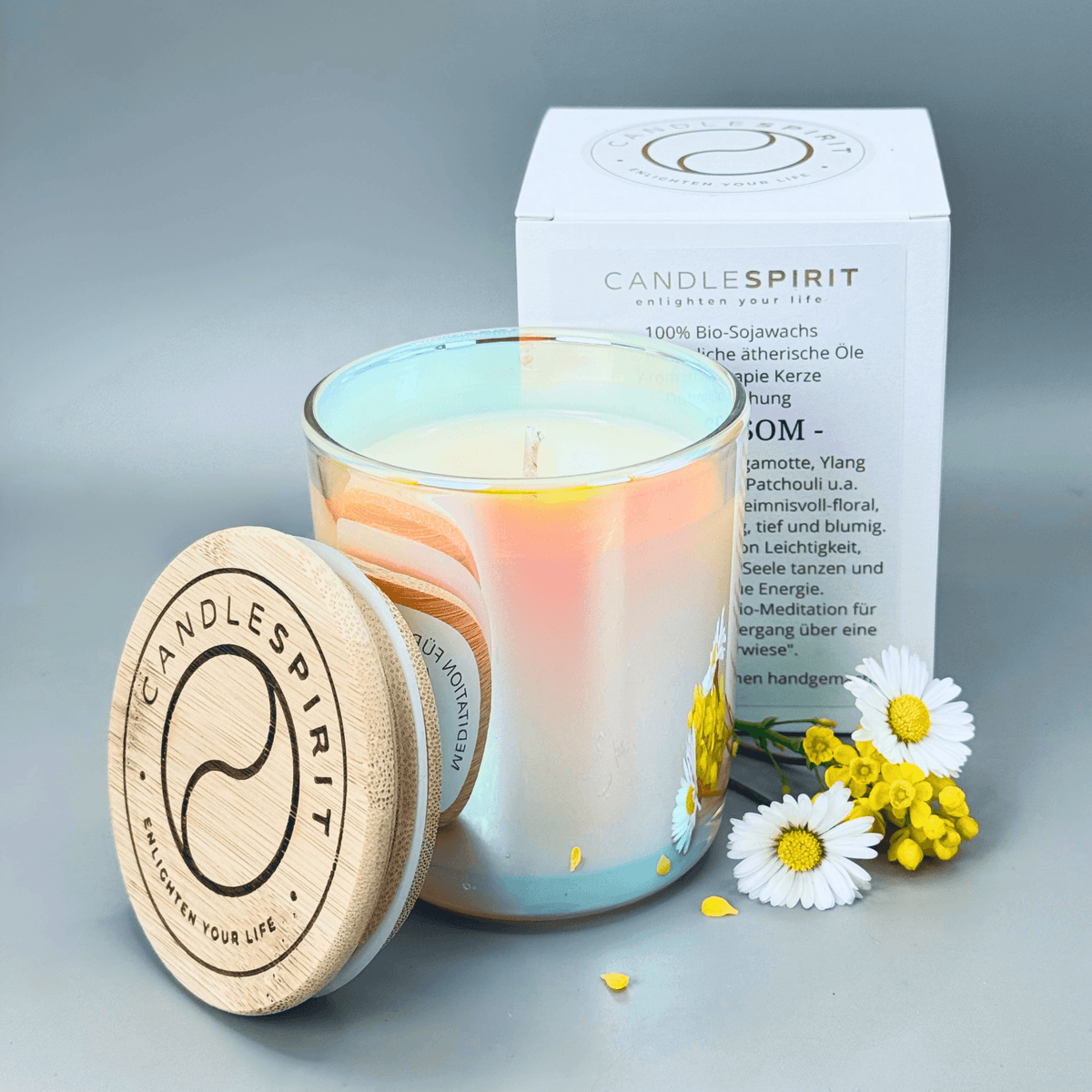 Duftkerze "Shine-BLOSSOM" riecht geheimnisvoll-floral & Audio-Meditation | ca. 45h Brenndauer