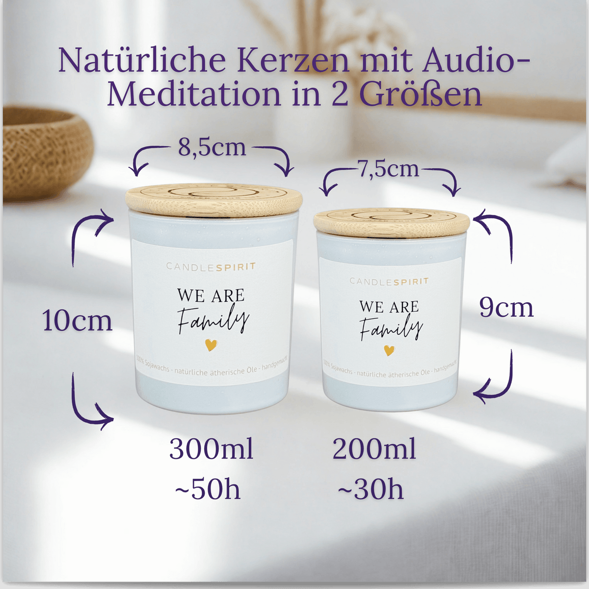"We are Family" natürliche Kerzen mit Audio-Meditation in 2 Größen