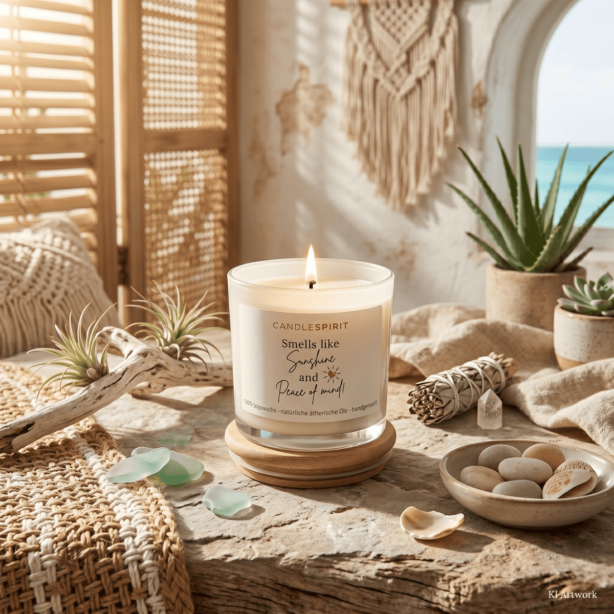 Duftkerze "Smells like Sunshine and Peace of Mind" Duft "SUMMERLOVE" aus Citronella & Lemongras | 50h