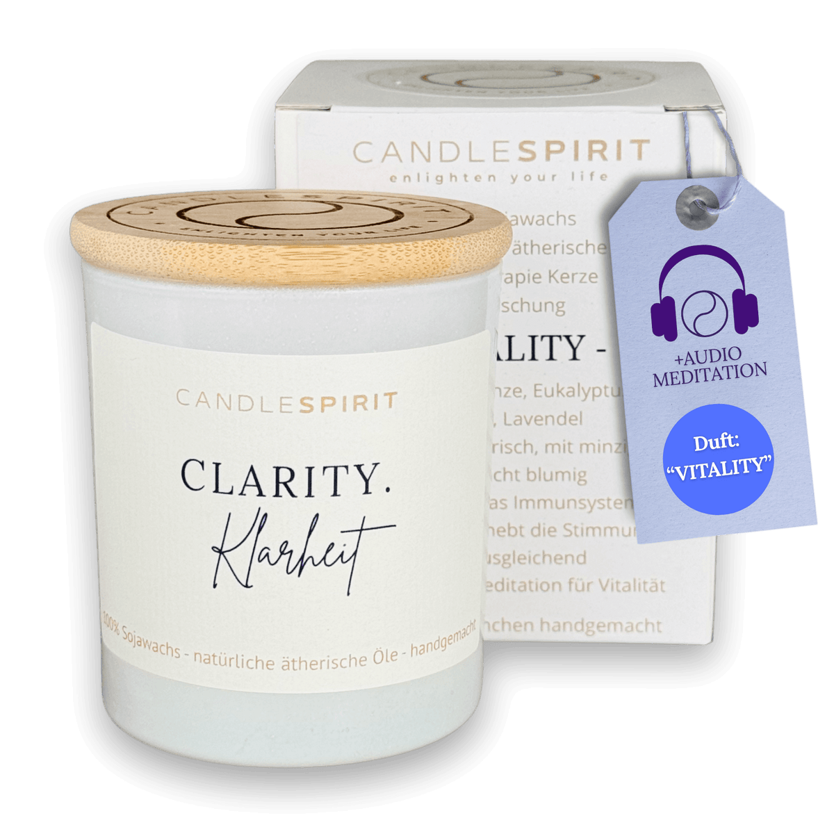 CANDLESPIRIT Duftkerze mit Pfefferminz, Eukalyptus und der Aufschift "CLARITY.Klarheit" 2