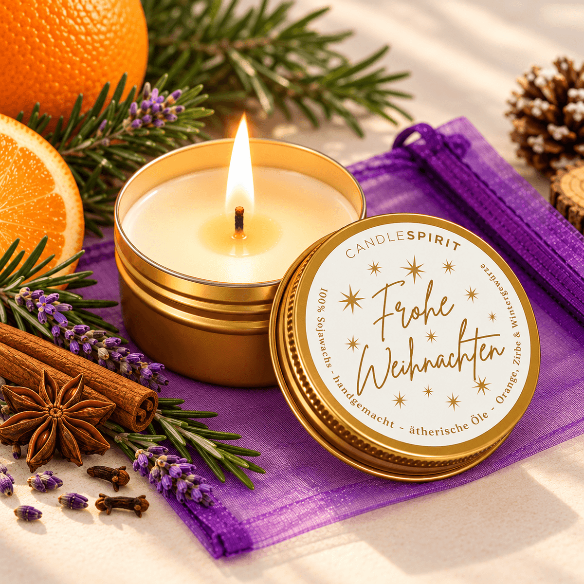 Audio-Duftkerze "WINTERZAUBER" in Reisegröße riecht festlich-würzig mit Audio-Meditation 50ml
