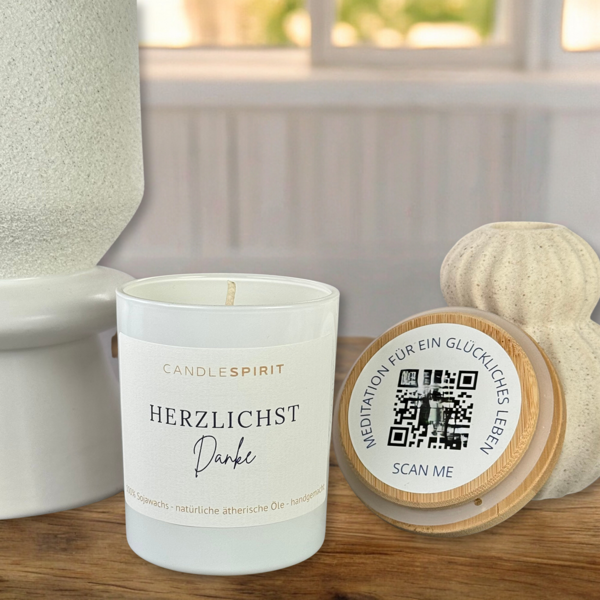 Duftkerze "Herzlichst Danke!" mit ätherischen Ölen & Audio-Meditation