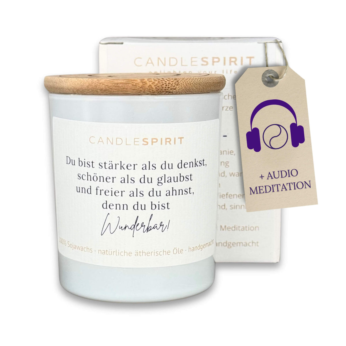 Audio-Duftkerze „Du bist stärker als Du denkst...“ mit ätherischen Ölen & Audio-Meditation