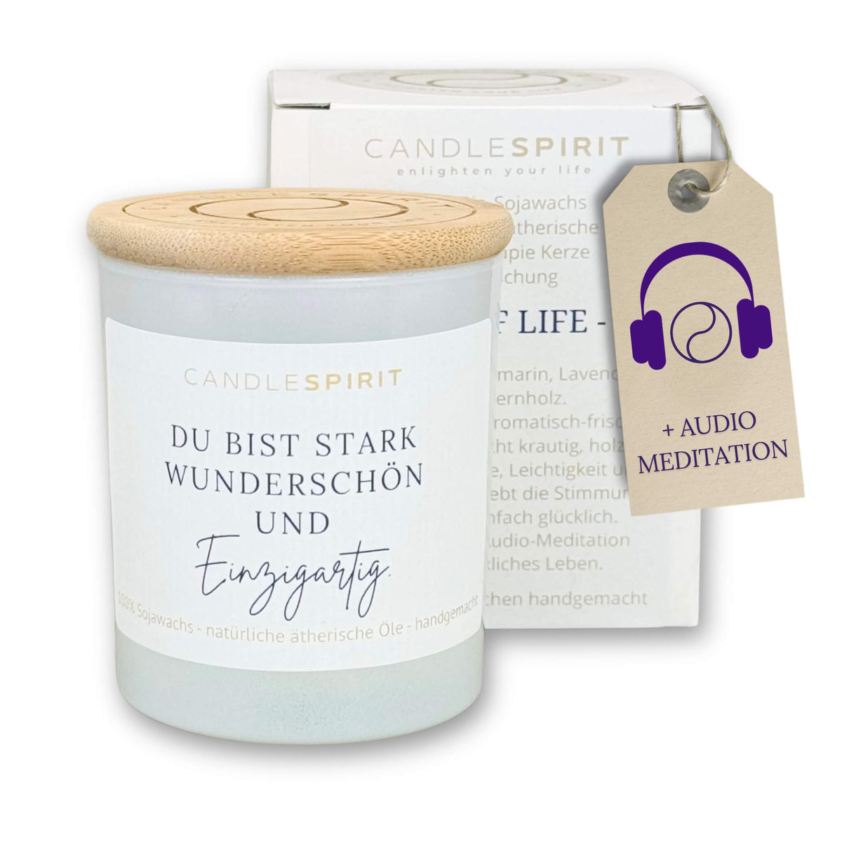 Audio-Duftkerze "Du bist stark, wunderschön und einzigartig" mit ätherischen Ölen & Audio-Meditation