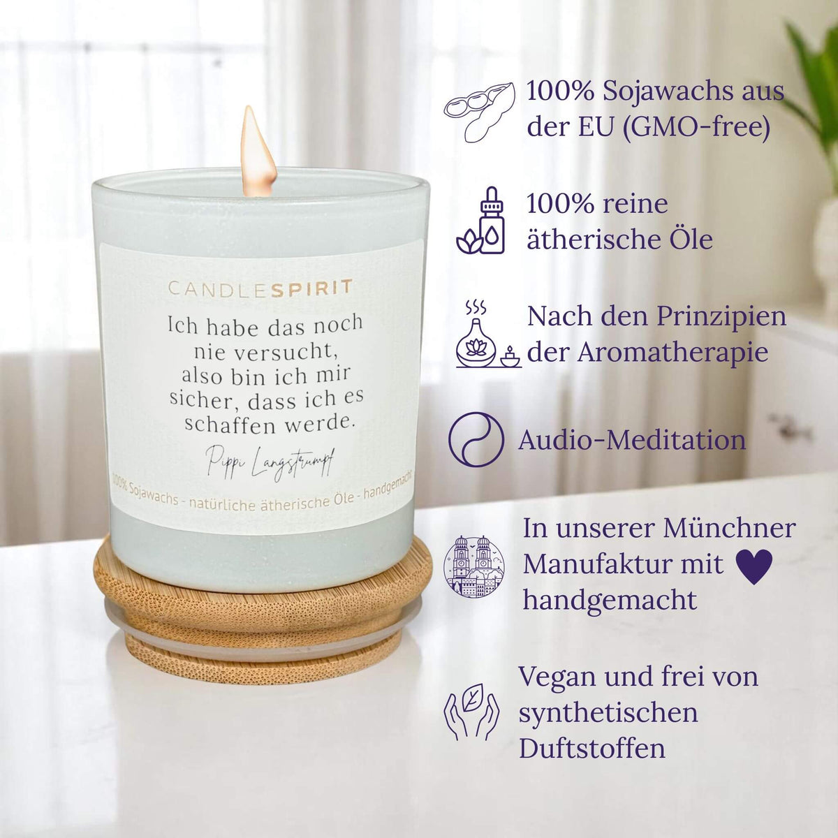 Audio-Duftkerze "Ich habe das noch nie versucht... Pippi Langstrumpf" ätherische Öle & Audio-Meditation USP