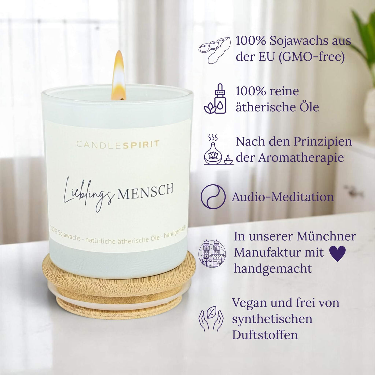 Duftkerze "Lieblingsmensch" mit ätherischen Ölen & Audio-Meditation