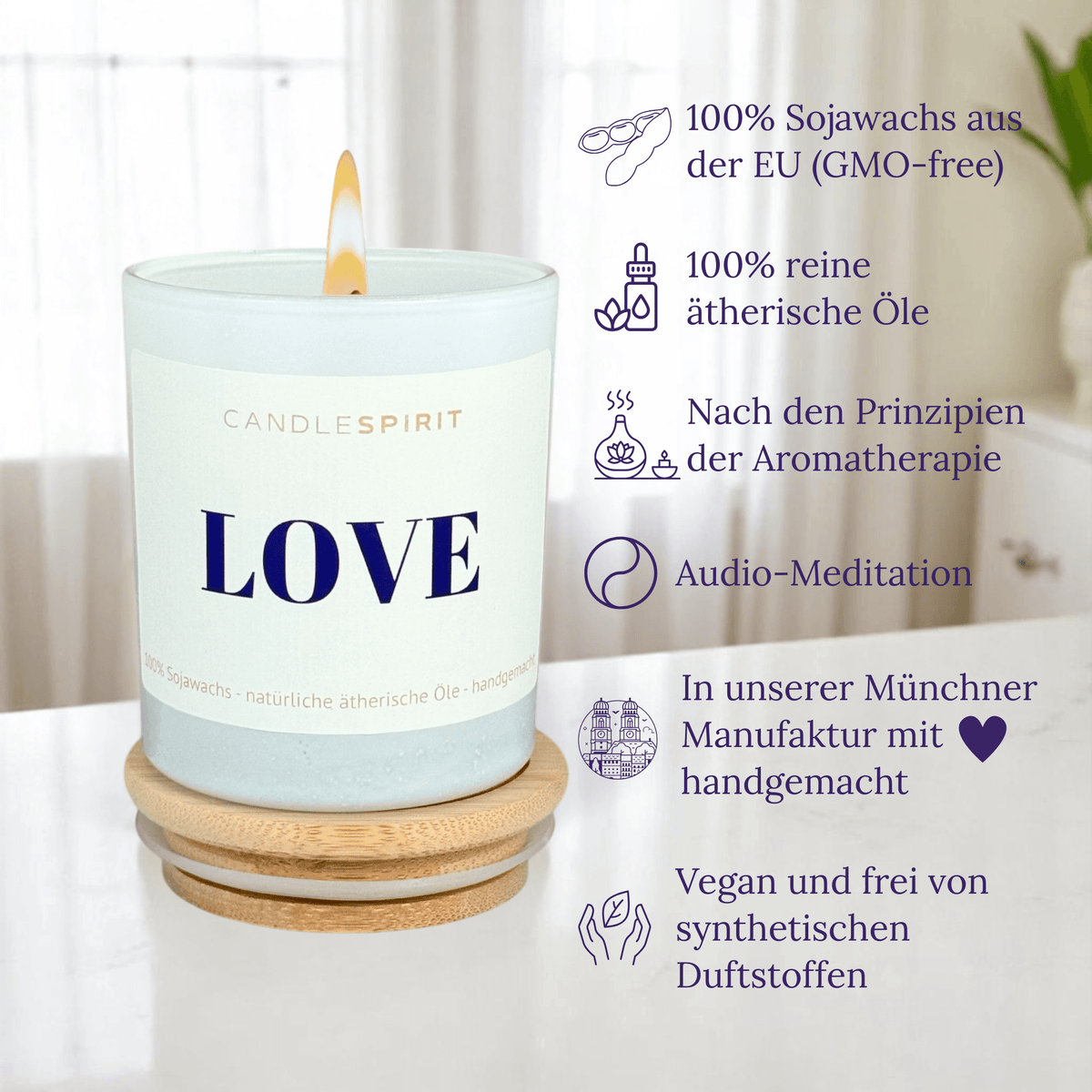 Audio-Duftkerze "LOVE" mit ätherischen Ölen & Audio-Meditation