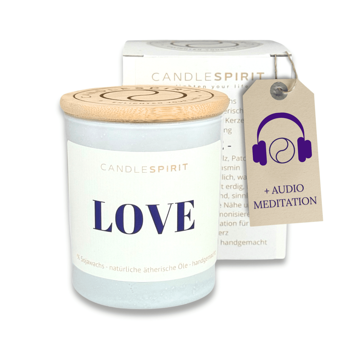 Audio-Duftkerze "LOVE" mit ätherischen Ölen & Audio-Meditation