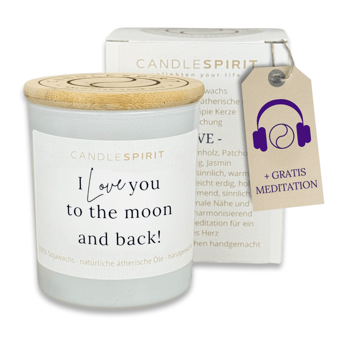 Duftkerze "I love you to the moon and back!" mit ätherischen Ölen & Audio-Meditation