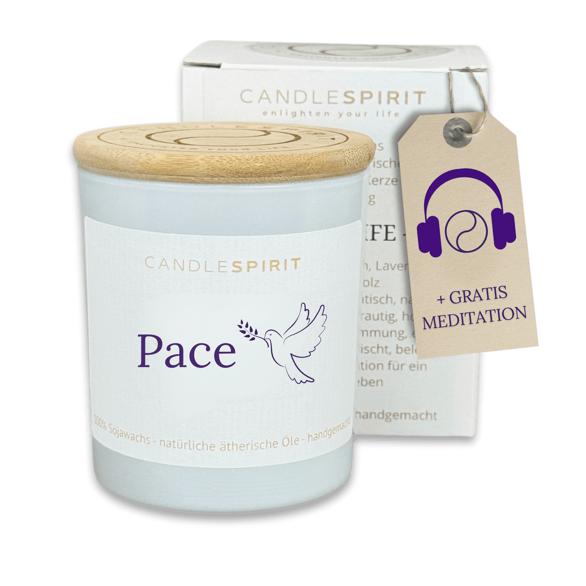 Audio-Duftkerze "Pace" (Frieden) mit ätherischen Ölen & Audio-Meditation