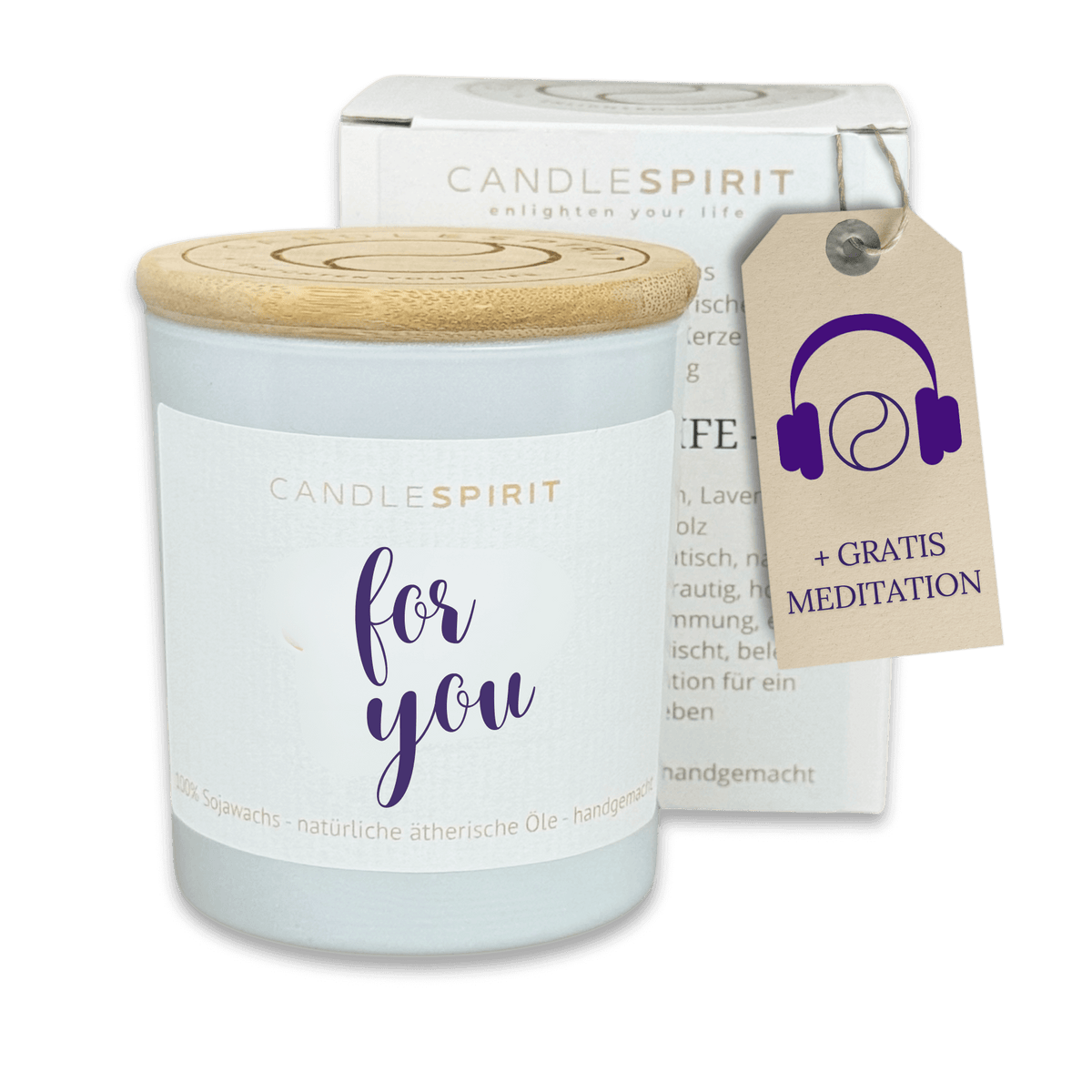 Duftkerze "for you" mit Düften für jedes Gefühl, reine Natur & Audio-Meditation