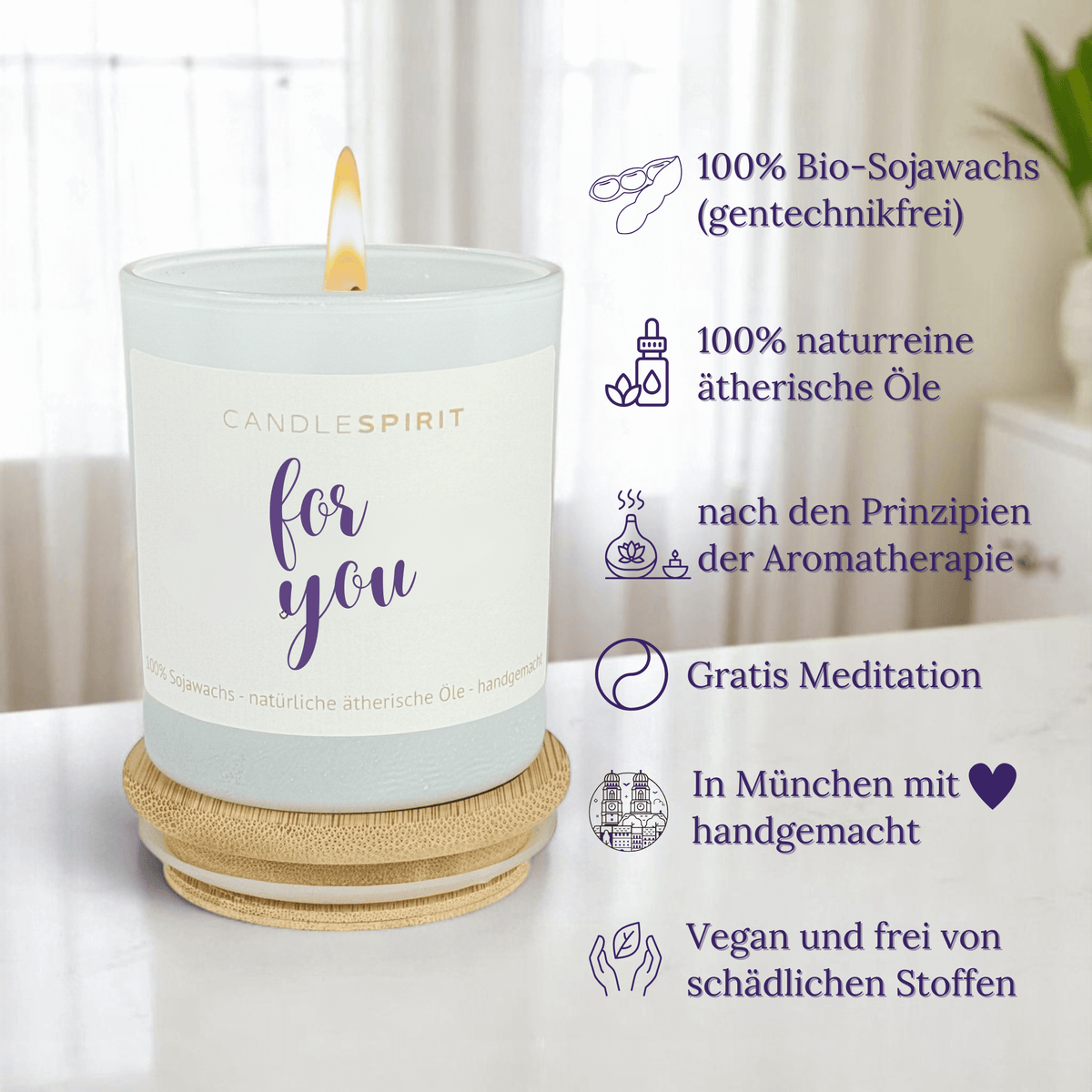 Duftkerze "for you" mit Düften für jedes Gefühl, reine Natur & Audio-Meditation