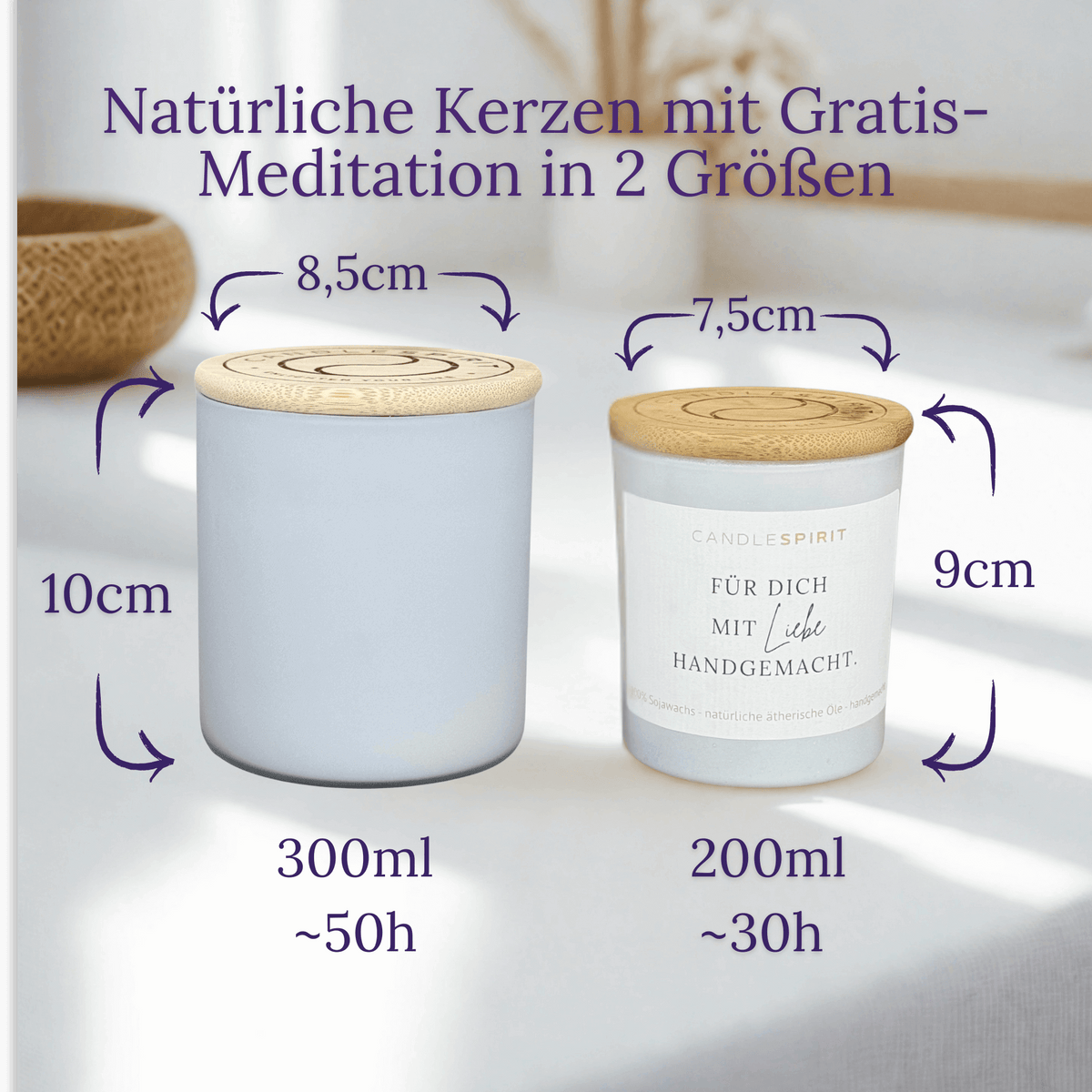 Audio-Duftkerze Sonderedition "Grau" für gute Laune mit ätherischen Ölen & Audio-Meditation, 60h Brenndauer