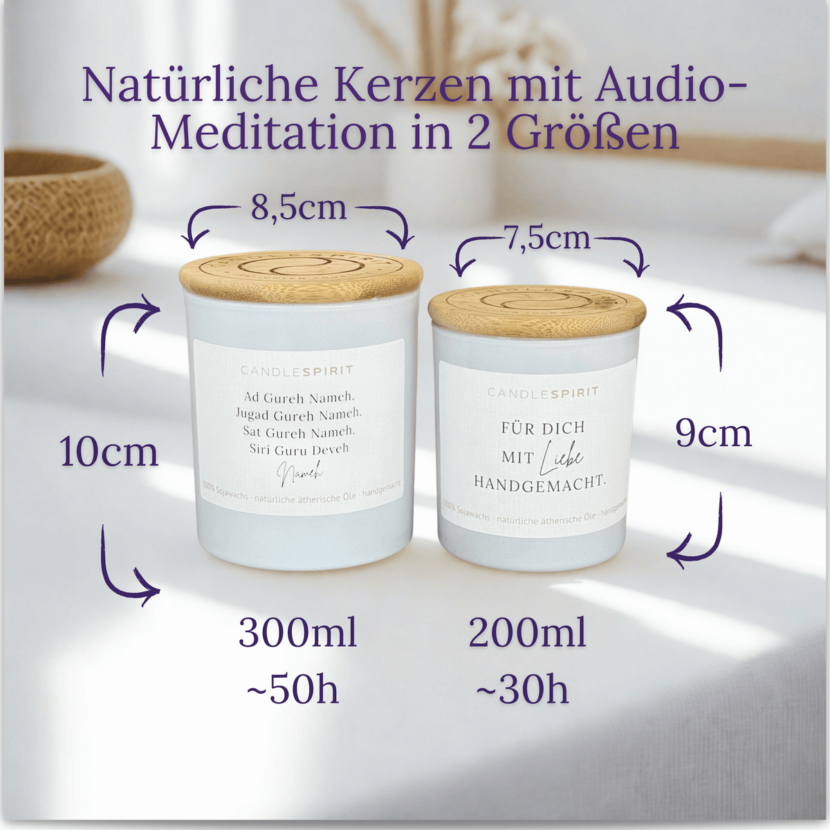 Duftkerze "Ad Gureh Nameh, Jugad Gureh Nameh, Sat Gureh Nameh, Siri Guru Deveh Nameh" mit ätherischen Ölen & Audio-Meditation