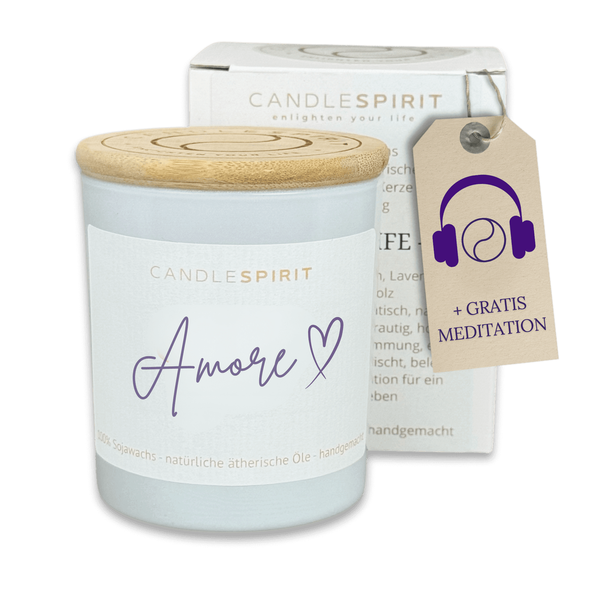 Duftkerze "Amore" riecht exotisch-blumig aus natürlichen Inhaltsstoffen & Audio-Meditation