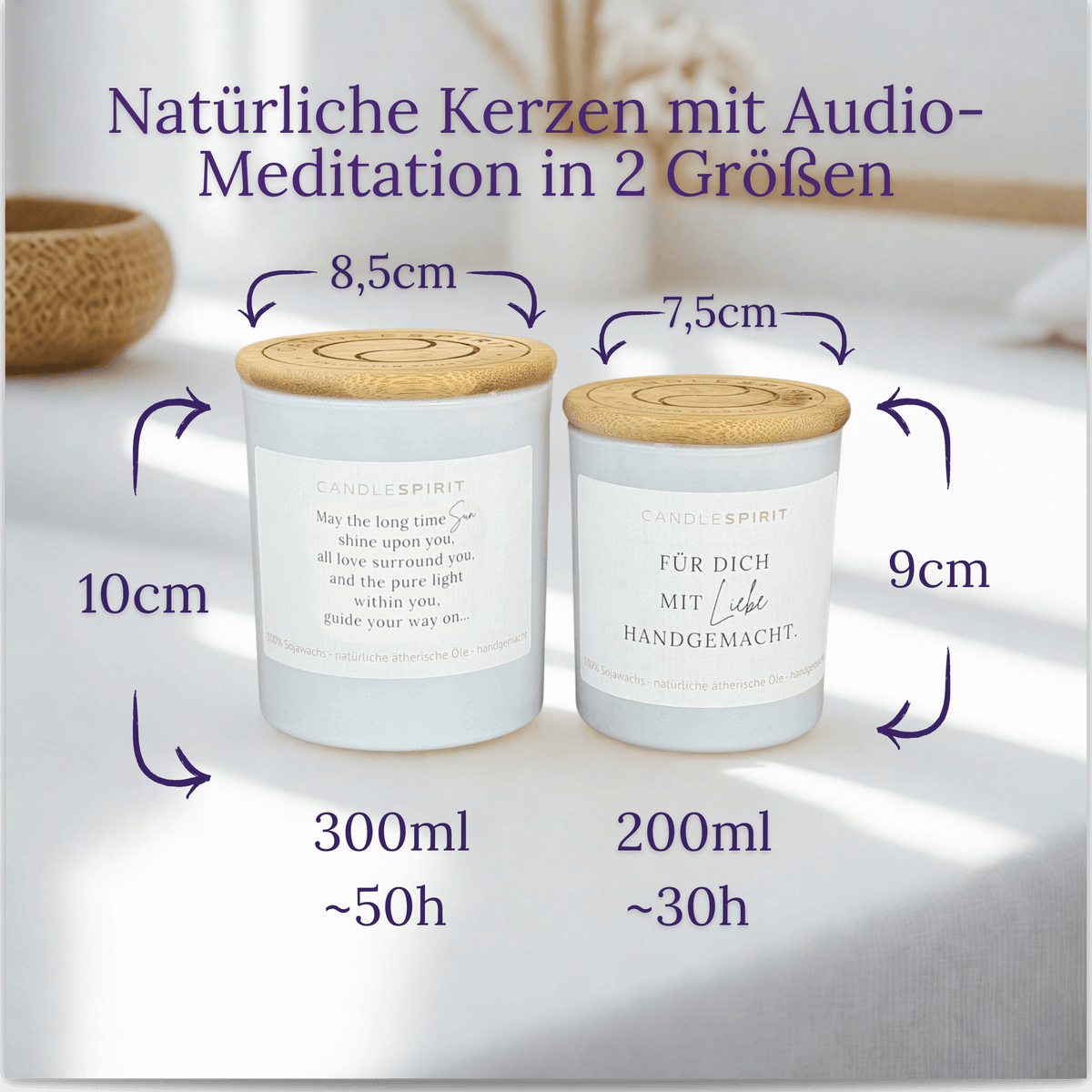 Duftkerze "May the long time sun shine upon you..." riecht tropisch-floral mit ätherischen Ölen & Audio-Meditation