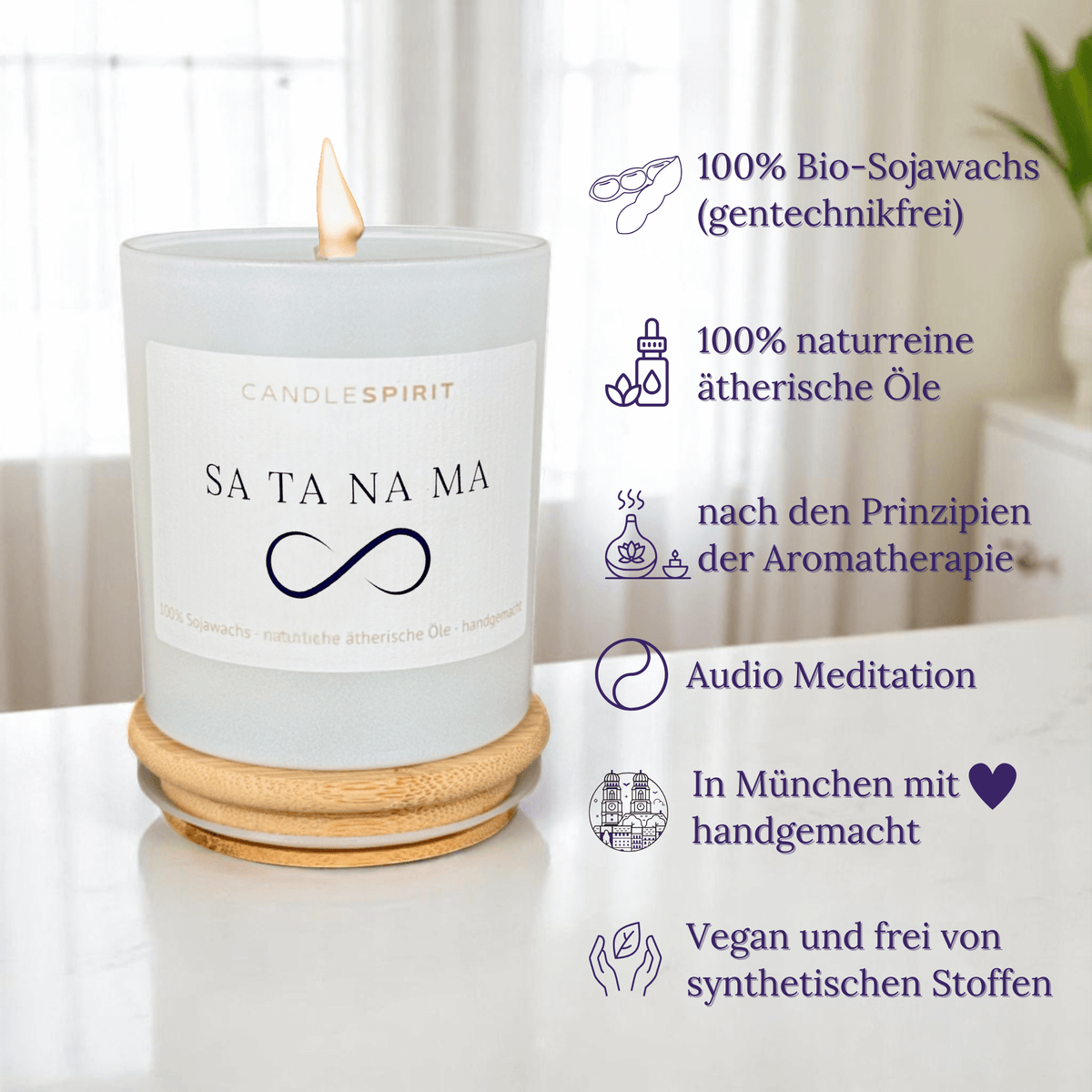Duftkerze "SA TA NA MA" mit ätherischen Ölen & Audio-Meditation