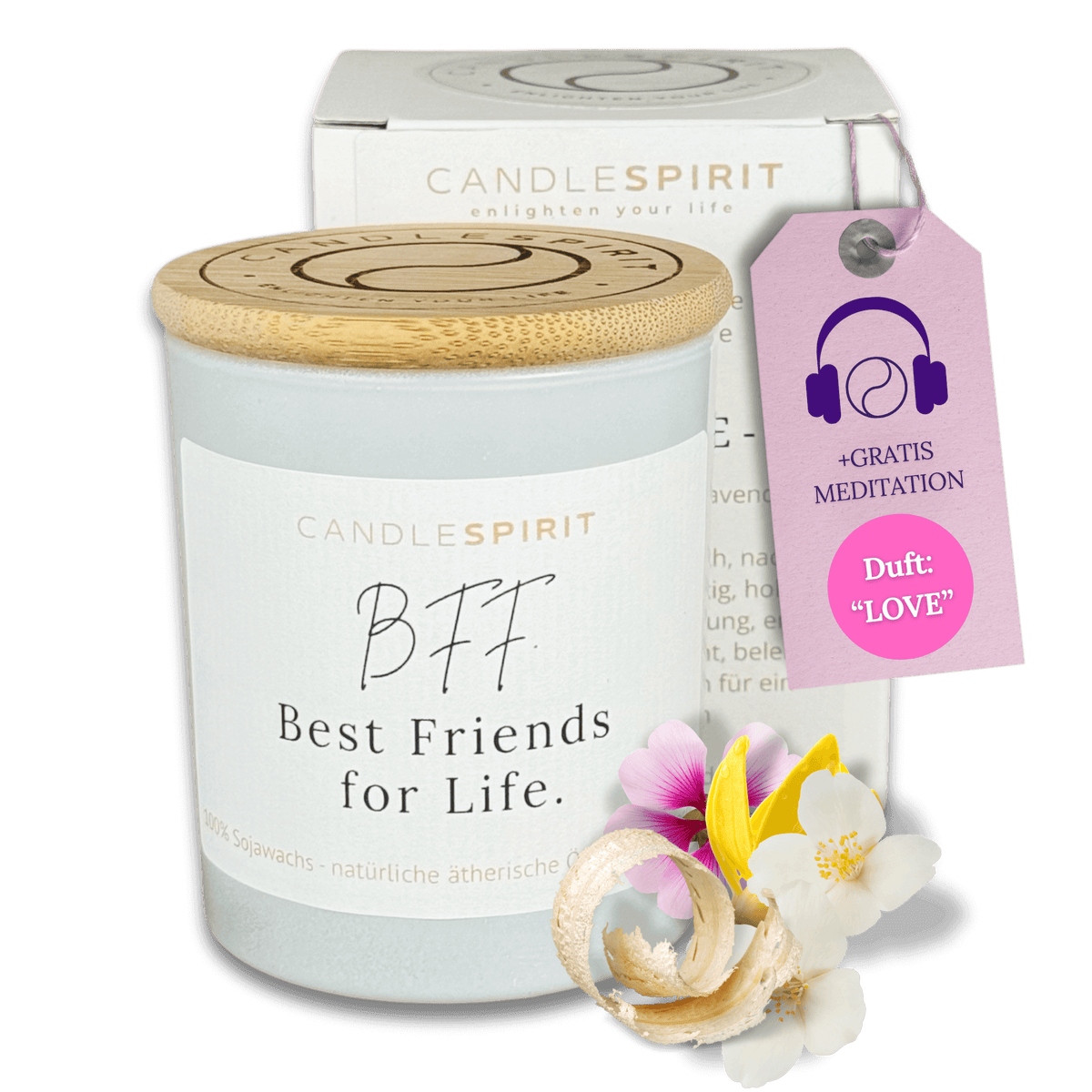 Duftkerze "BFF. Best Friends for Life" mit ätherischen Ölen & Audio-Meditation