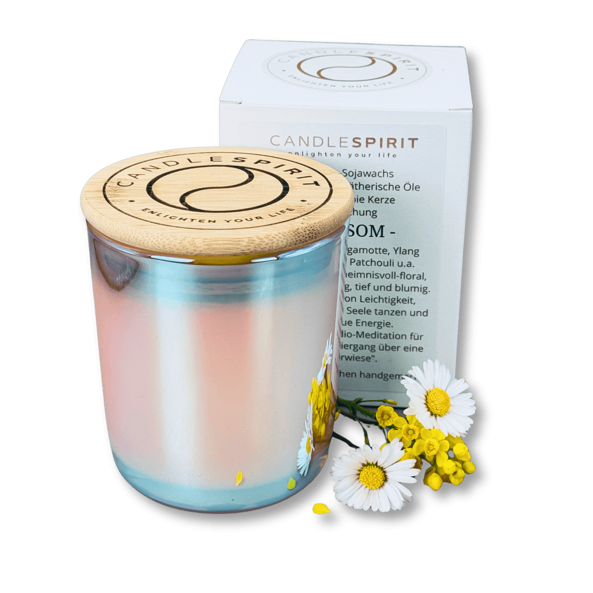 Duftkerze "Shine-BLOSSOM" riecht geheimnisvoll-floral & Audio-Meditation | ca. 45h Brenndauer