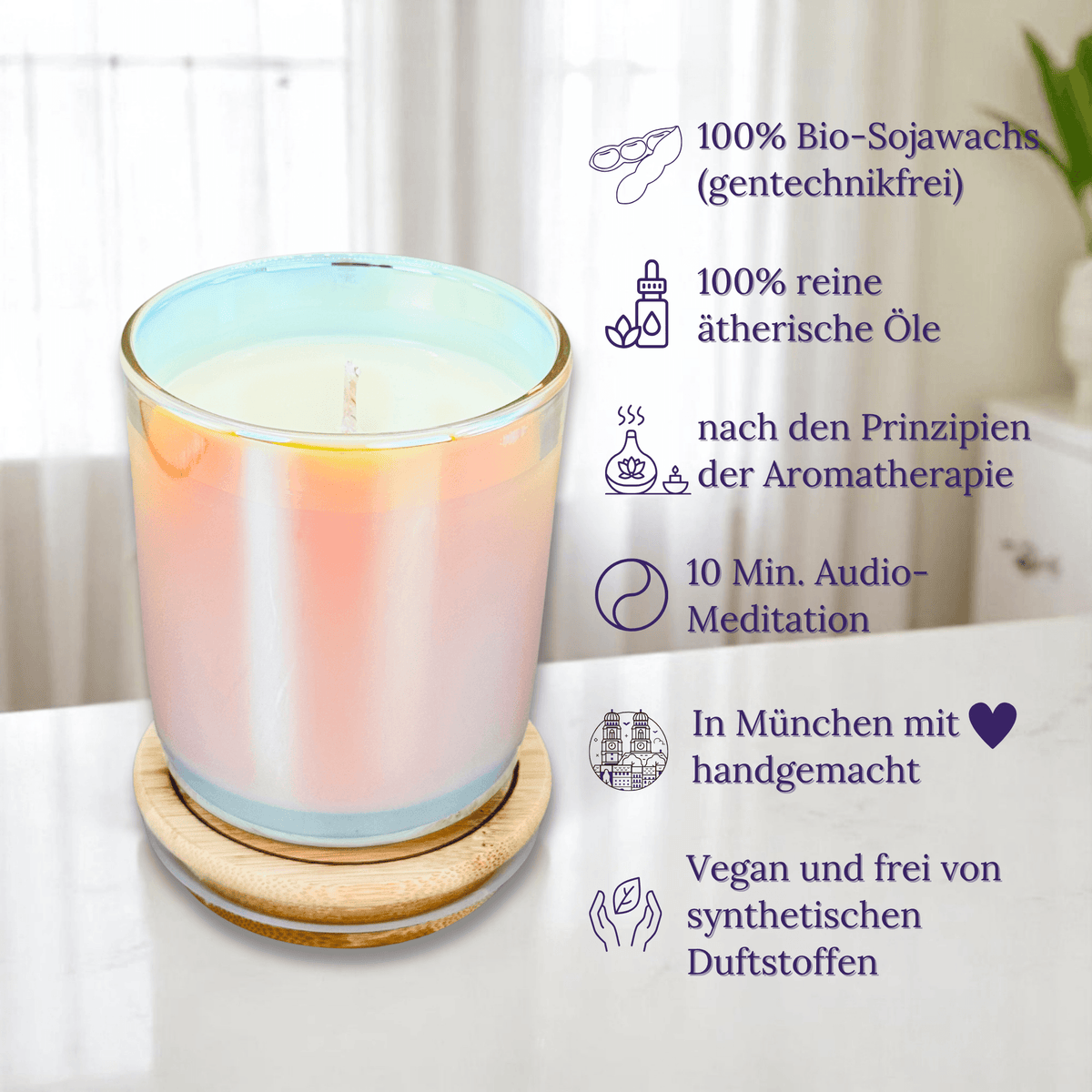 Duftkerze "Shine-BLOSSOM" riecht geheimnisvoll-floral & Audio-Meditation | ca. 45h Brenndauer