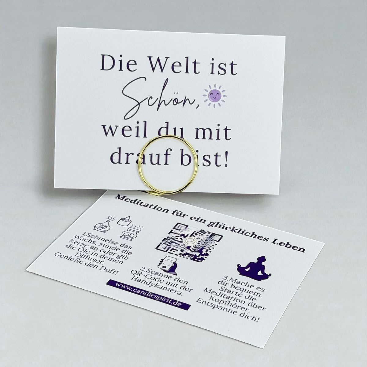 Soulkarte "Die Welt ist schön, weil du mit drauf bist" inkl. Aufsteller & Audio Meditation für Lebensfreude