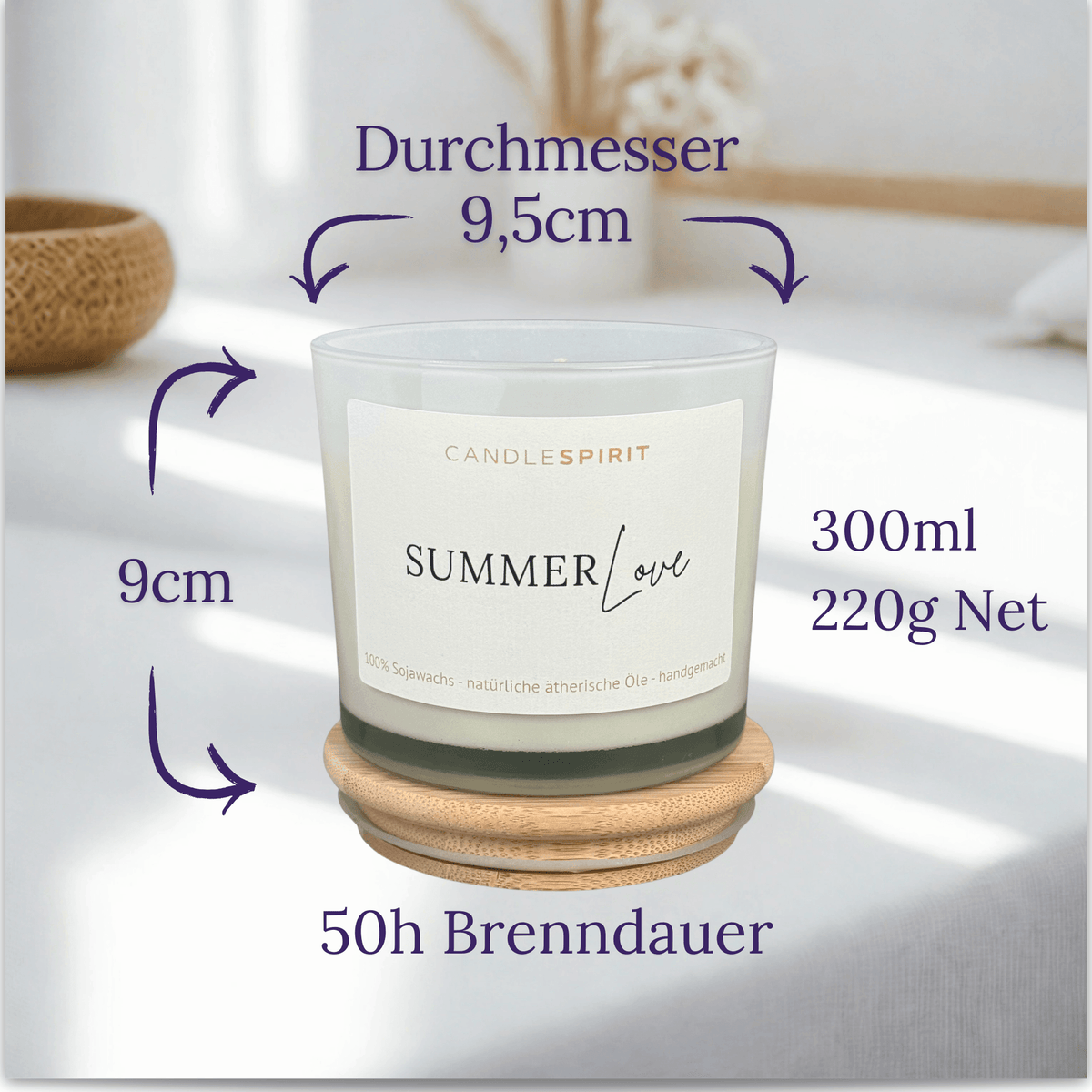 Duftkerze "SUMMERLOVE" mit natürlichem Citronella & Lemongras | Sojawachs | 50h Brenndauer