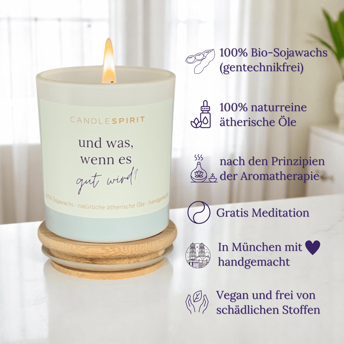 Duftkerze "und was, wenn es gut wird?"  mit ätherischen Ölen & Audio-Meditation
