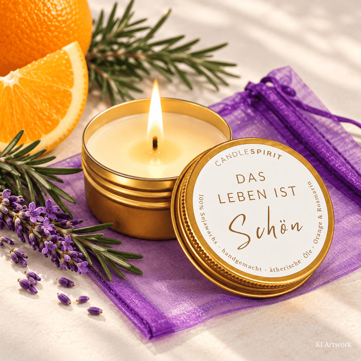 Audio-Duftkerze Reisegröße | Zitat "Das Leben ist schön" mit ätherischen Ölen & Audio-Meditation 50ml