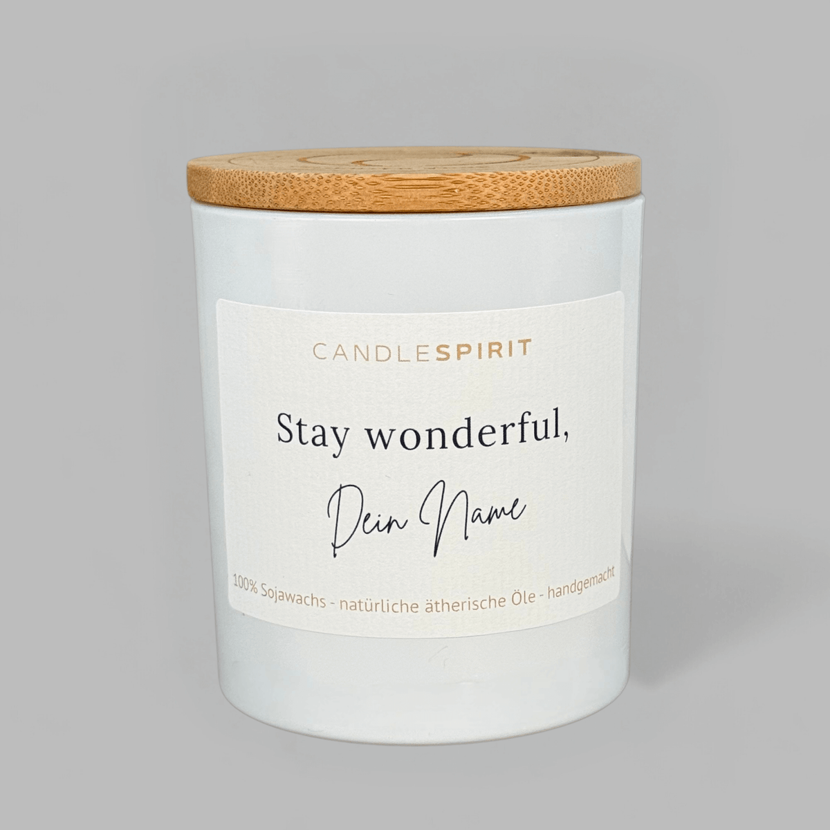 personalisierbare Duftkerze "Stay wonderful. [Name]" mit ätherischen Ölen & Audio-Meditation